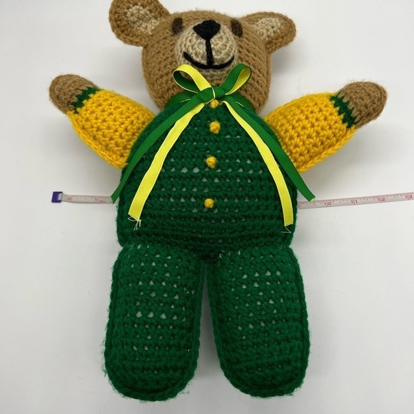 ADORABLE CROCHETED TEDDY BEAR I. GREEN AND BRIGHT YELLOW - Picture 6 of 11